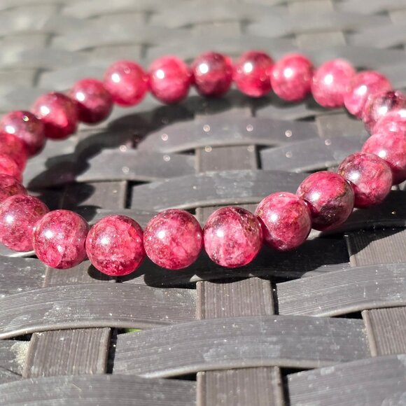Handcrafted Garnet Stone Bead Bracelet w/ Elastic Stretch – One Size Fits Most - Picture 7 of 11